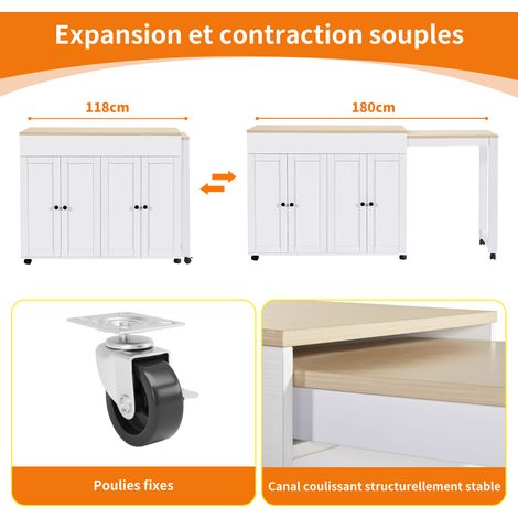 Table de repas moderne, pouvant être dépliée ( dimensions : 117–180×50×94,6 cm ). Table de repas avec espace de rangement. Six surfaces de stockage possibles. Table de repas portable (1/5)