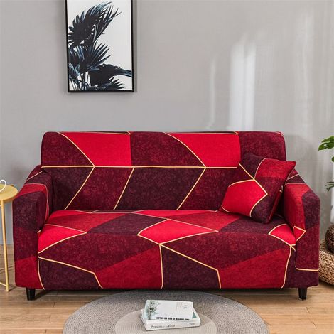 Housse de Canapé Extensible 2 Place Couverture Canapé avec Accoudoirs, géométrie, rouge[SFT186] (1/5)