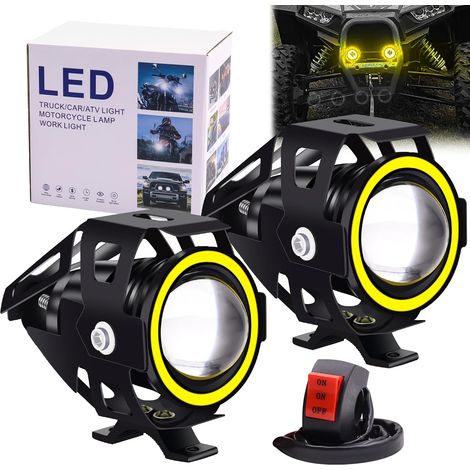 2 phares avant moto U7 phares supplémentaires moto 12V / 24V antibrouillard LED 6000K avec interrupteur pour quad scooter moto (jaune) (1/5)
