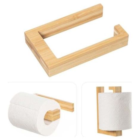 Support Papier Toilette Mural sans Perçage, Porte Rouleau Papier Hygiénique, Porte Papier Toilette en Bambou Bois, Dérouleur Papier Toilette Écologique