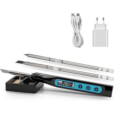 Portable Soldering Iron, USB-C Soldering Iron Kit with Adjustable Temperature 194-896°F, 65W, Soldering Iron with Digital Display and 3 Replacement Tips, Rechargeable Soldering Iron, Compact and (1/5)