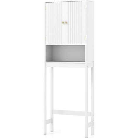 COSTWAY Mobile Bagno Sopra WC, Scaffale per Lavatrice Salvaspazio con 2 Ante, Mensola Aperta e Ripiano Regolabile, Armadietto Sopra Gabinetto in Legno, 60 x 23 x 168 cm (Bianco)