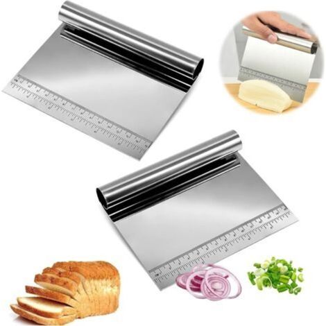 2-teiliges Gemüseschaufel-Set: Teigschaber, Universal-Küchenspatel, Edelstahlschaber, Küchenschaber, Teigschneider, Küchenhelfer für Brot, Obst, Gemüse und Backwaren (1/4)