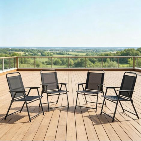 Silla de jardín plegable con respaldo alto y reposabrazos, lote de 4, negra OKMYHOME (1/5)