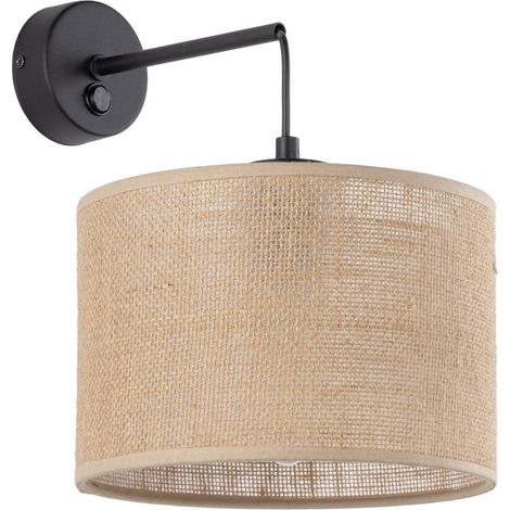 Wandleuchte Metall Stoff E27 30 cm hoch mit Schalter Schwarz Braun Modern Wandlampe