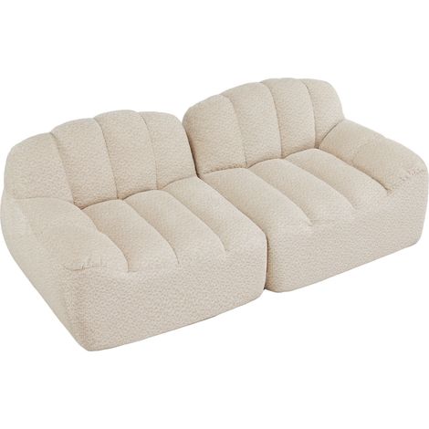 CAIziCanapé modulaire 2 places sans armature, forme coquille, coussins d’assise profonds, pour salon et appartement, sans montage, beige blanc (1/5)