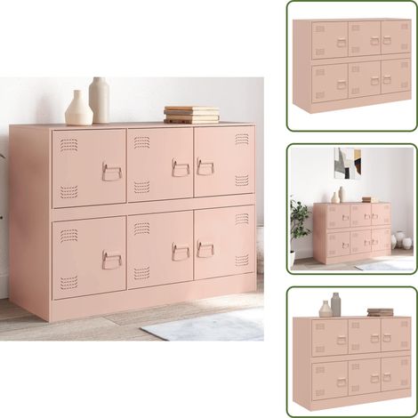 The Living Store Buffet rose 99x39x73 cm acier - Buffet Rose - Meuble Rangement - Armoire Entrée - Commode Salon - Meuble Acier