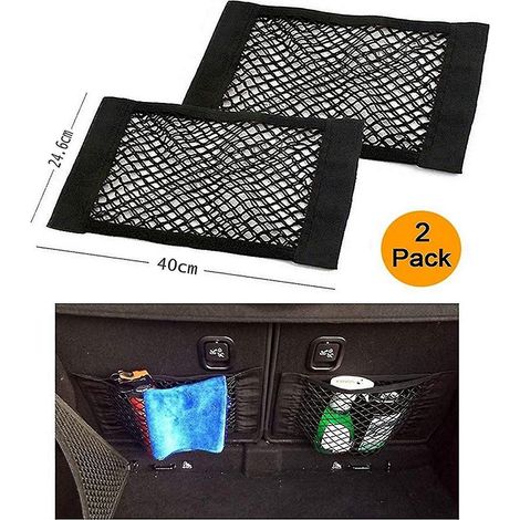Filet de rangement pour coffre, [Lot de 2] Filet de rangement pour voiture - Bouteilles, courses, etc. (1/2)