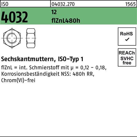 ISO 4032 12 M 6 flZnL/nc/x/x/480h/C S 100 Stk