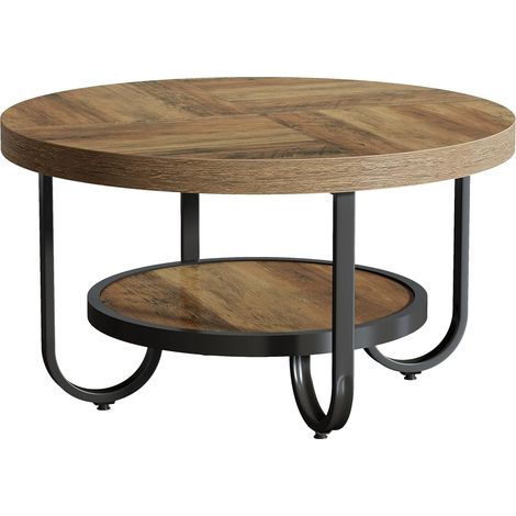 Table ronde de salon 79 cm à double niveau – Table basse avec tablette de rangement et piètement métallique incurvé (1/5)