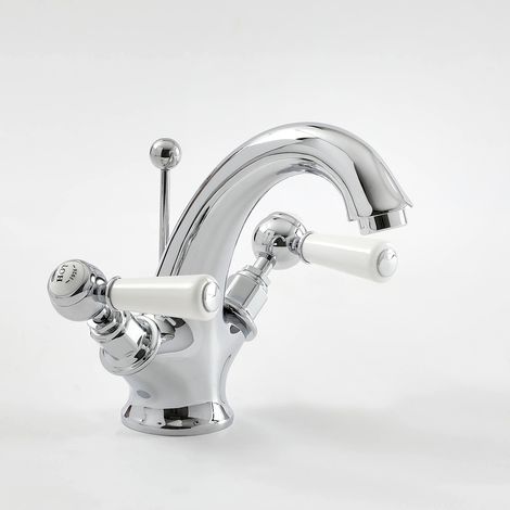 Milano Elizabeth Mono Basin Mixer Tap - Chrome & White (Lever Handles) (1/5)