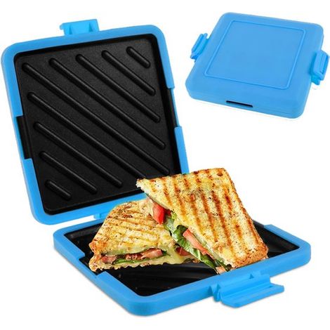 Tostadora，Tostadora de sándwiches，Sandwichera de silicona apta para microondas，Sandwichera inalámbrica，Revestimiento antiadherente，Azul (1/5)