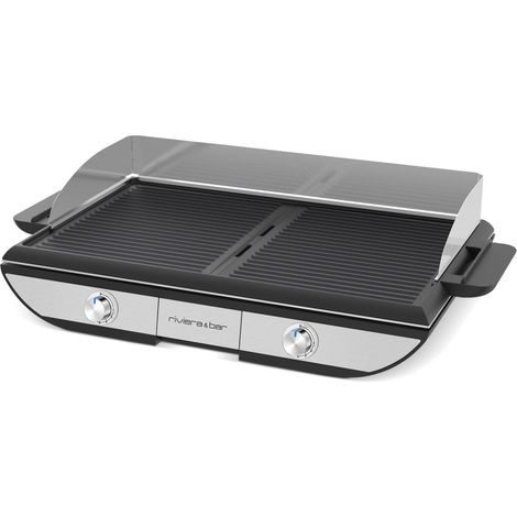 Combiné plancha-gril 2300W QPL700 – Plaques en fonte d'aluminium – 53,5 x 33 cm – 2 zones de chauffe réglables – Riviera & Bar