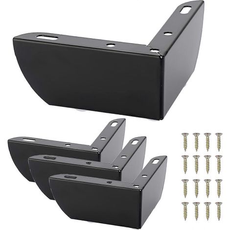 Ensemble de 4 pieds de meubles en acier de 5 cm de hauteur, adaptés aux tables, chaises, armoires, meubles TV, commodes et canapés. Vis incluses pour un montage facile. Forme triangulaire (noir). (1/5)