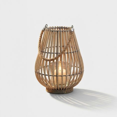 Farol de mesa de mimbre y vidrio Celeste - Gris (1/3)