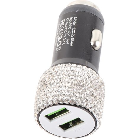 5V USB-Autoladegerät mit Steindekor, zwei Anschlüsse für Schnellladung, Auto-Innenausstattung, Weiß (1/5)