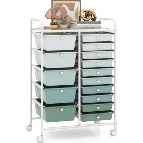 15-Drawer Rolling Utility Cart, Lime Green Storage Organizer (1/5)