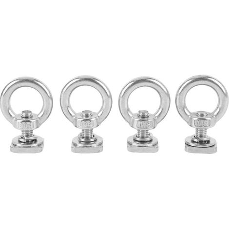 4pcs T Track Mount Tie Down Anchor M8 T Track Bolts Kit for Roof Rack with Stainless Steel Eyelets Universal Fit for Cargo Nets (Silver) (1/5)