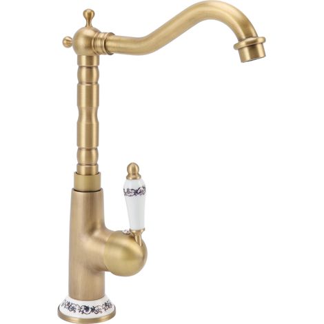 Robinet de cuisine ancien doré, tout en cuivre, de style européen, avec mitigeur eau chaude/eau froide, pivotant à 360°, pour évier de cuisine ou de salle de bain, couleur antique (1/5)