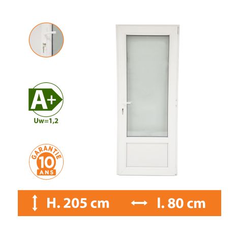Direct Fenêtres – Porte-fenêtre PVC 1 vantail blanc – Ouvrant à la française – H.205 x l.80 cm – Double vitrage A+ – Isolation thermique et acoustique optimales
