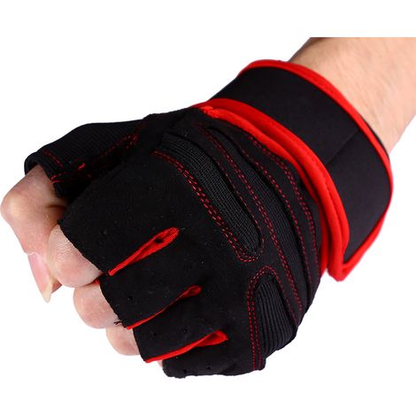 Lot de 2 gants de musculation et de fitness pour l'entraînement et les exercices de sport (rouge/M) (1/3)
