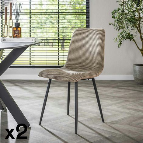 Chaise de salle à manger beige sable en tissu côtelé (lot de 2) TAJ (1/5)