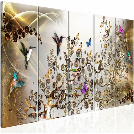 Tableau les colibris dansent l'or étroit - 200 x 80 cm (1/4)
