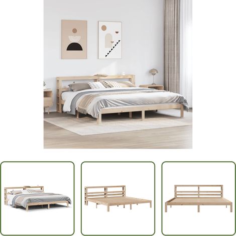 vidaXL Bois de pin - Cadre de lit avec tête de lit sans matelas 200x200 cm (1/5)