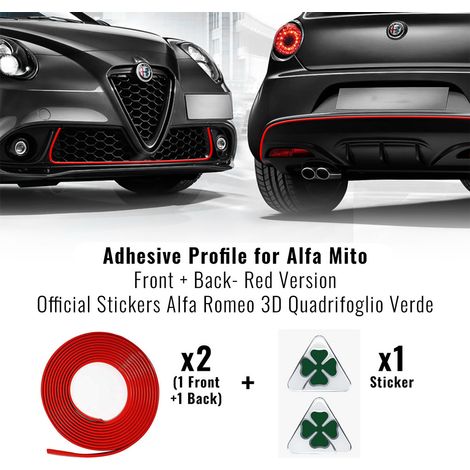 Profilo Adesivo Full + Quadrifoglio Verde 3D per Alfa Mito - Colore: ROSSO