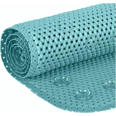 Tapis de bain bleu aqua de luxe antidérapant pour salle de bain avec trous de drainage, ventouses, 91,5 x 43 cm, en mousse souple (1/5)