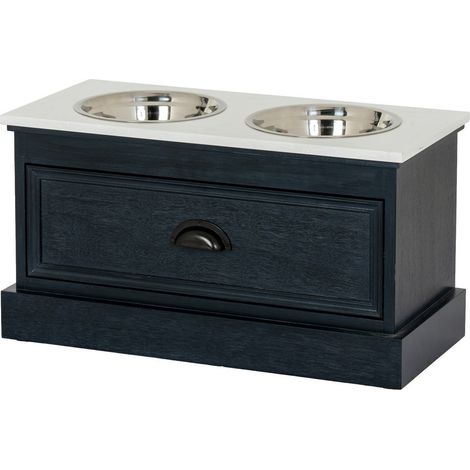 Contour Collection Pet Feeder Table - Wood - L28 x W60 x H33 cm - Black
