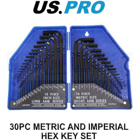 Us Pro 30pc Hex Key Set Metric Imperial AF Allen Hexagon Wrench Case 1631 (1/4)