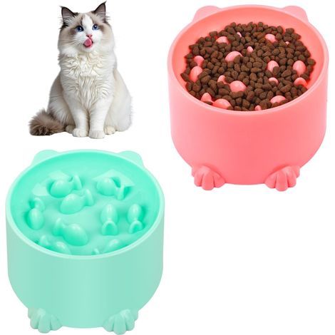 2 Pieces Cat Bowl for Slow Food with Bright Colours, Slow Feeding for Wet Food, Anti Vomiting Cat Food Bowl (1/5)