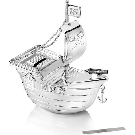 Silbernes Sparschwein für Kinder, elegant, Piratenschiff-Geschenk  Größe: 66x135x150 mm  Artikelnummer: ZV6179261