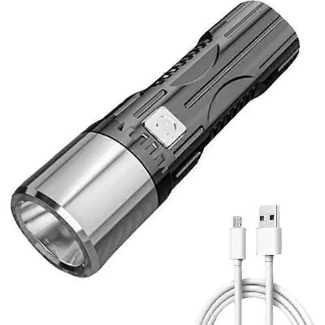 Lampe torche LED portable mini étanche ultra-lumineuse rechargeable USB pour le camping, les aventures en plein air et le cyclisme (argent) (1/5)
