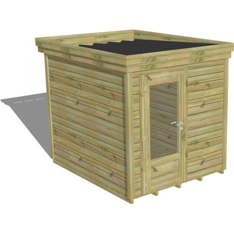 ABRI DE JARDIN bois Pin autoclave 27mm - 2,14x2,64m / 5,7m2 - Bac acier - Plancher bois