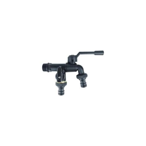 Bibcocks 2-Wege-Gartenarmatur, Doppelanschluss 1/2"-Armatur, Gartengeräte, frostbeständig, schwarzes Messing, Wasserhahnverteiler, Schlauchverteiler