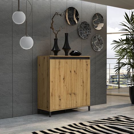 Aparador Tokyo, 2 Estantes, Made in Italy, 40x100x110h cm Marrón Roble Nudos (1/5)