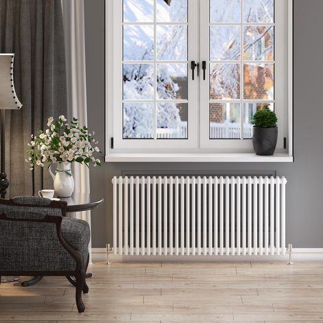 ELEGANT 600 x 1400 mm White Traditional Tall Bar Radiator Modern Panel Designer Bathroom Radiator + Chrome Thermostatic Radiator Valves (1/5)