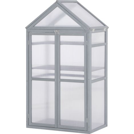 Garden Cold Frame Polycarbonate Greenhouse Adjustable Shelves, Double Doors, Openable Top Covers, Grow House for Flower Vegetable Plants, 80 x 47 x 138cm, Grey (1/5)