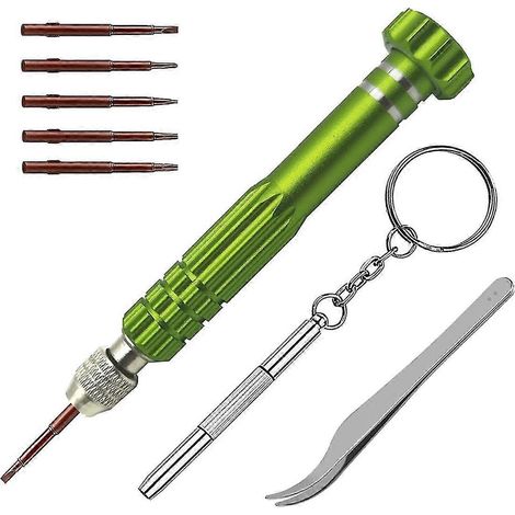 Mini tournevis 5 en 1, tournevis pour lunettes, kit de réparation de lunettes, jeu de tournevis magnétique pour montres (vert) (1/5)