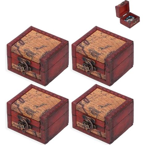 Coffre en Bois,coffres,boite en bois,Coffres Boîte à Bijoux Vintage Coffre de Rangement Décoratives Décoration Maison 8x7,5x6cm (1/5)