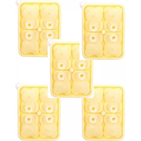 Set of 5 bear-shaped silicone ice cube trays, ice cube trays, ice making tools, yellow (1/5)