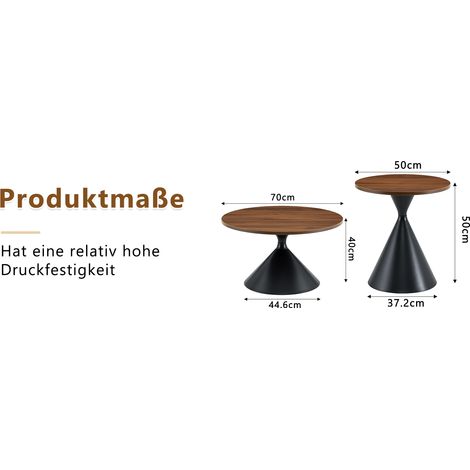 Ensemble de 2 tables basses gigognes noyer et noir avec plateau mélaminé et pieds métal, forme conique empilable pour salon (1/5)