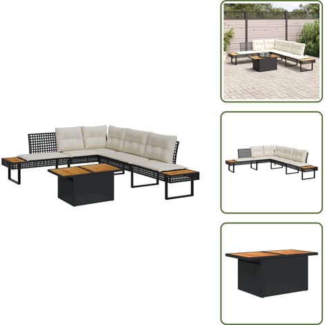 Cuscini sfoderabili - vidaXL Set Divani da Giardino 2 pz con Cuscini Nero Polyrattan Acacia - Divano a L