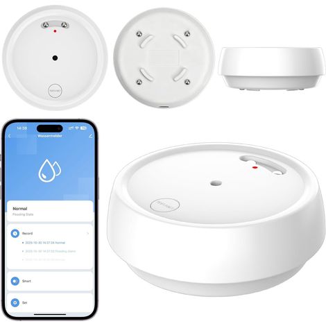 Détecteur de Fuite d'eau WiFi avec Batterie, d'eau IP66, Alarme 80 DB, Compatible avec l'application pour Cuisine, Salle de Bain, Cave, 1 Pièce (1/5)