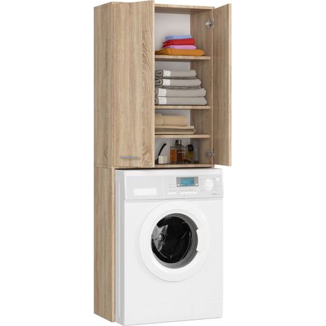 Akord – Meuble machine à laver 64 cm – 2 portes – Chêne Sonoma – 4 étagères – Dimensions 64x30x180 cm – Panneau stratifié