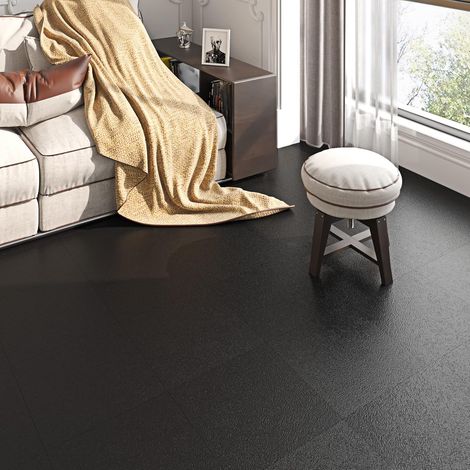 Dalle PVC Adhesive Sol Noir Salle de Bain Carrelage Adhesif Sol de Cuisine Chambre Imperméable Autocollant de Carrelage Noir Revêtement de sol en PVC Autoadhésif Salon 30X30CM Dalles (1/5)