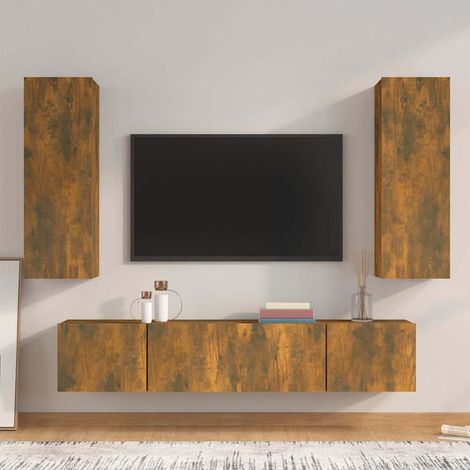 vidaXL 4 Piece TV Cabinet Set Smoked Oak Engineered Wood (1/5)