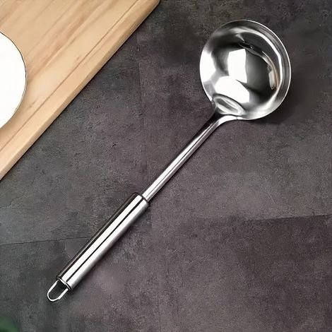 Cuillère de cuisine en acier inoxydable 1 pièce - pour la cuisine, long manche adapté à la maison et au restaurant (1/4)
